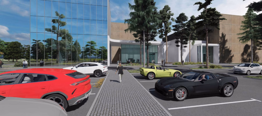 Jõhvi filmilinnaku visualisatsioon. Sportautode parkla.